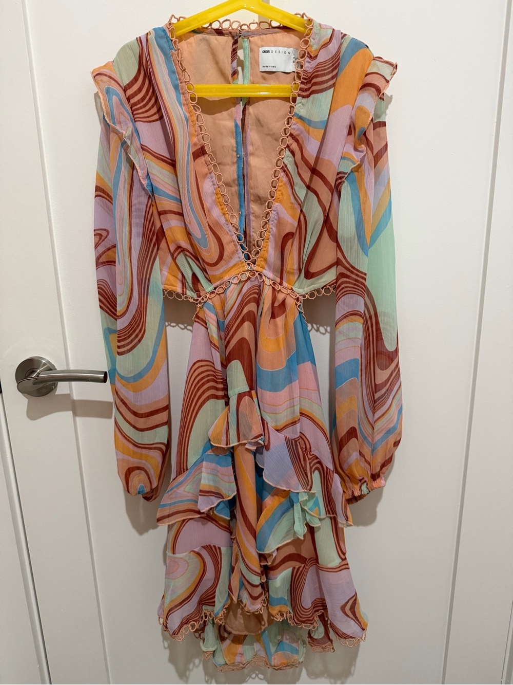 ASOS Multicolor Swirl Ruffle Midi Dress